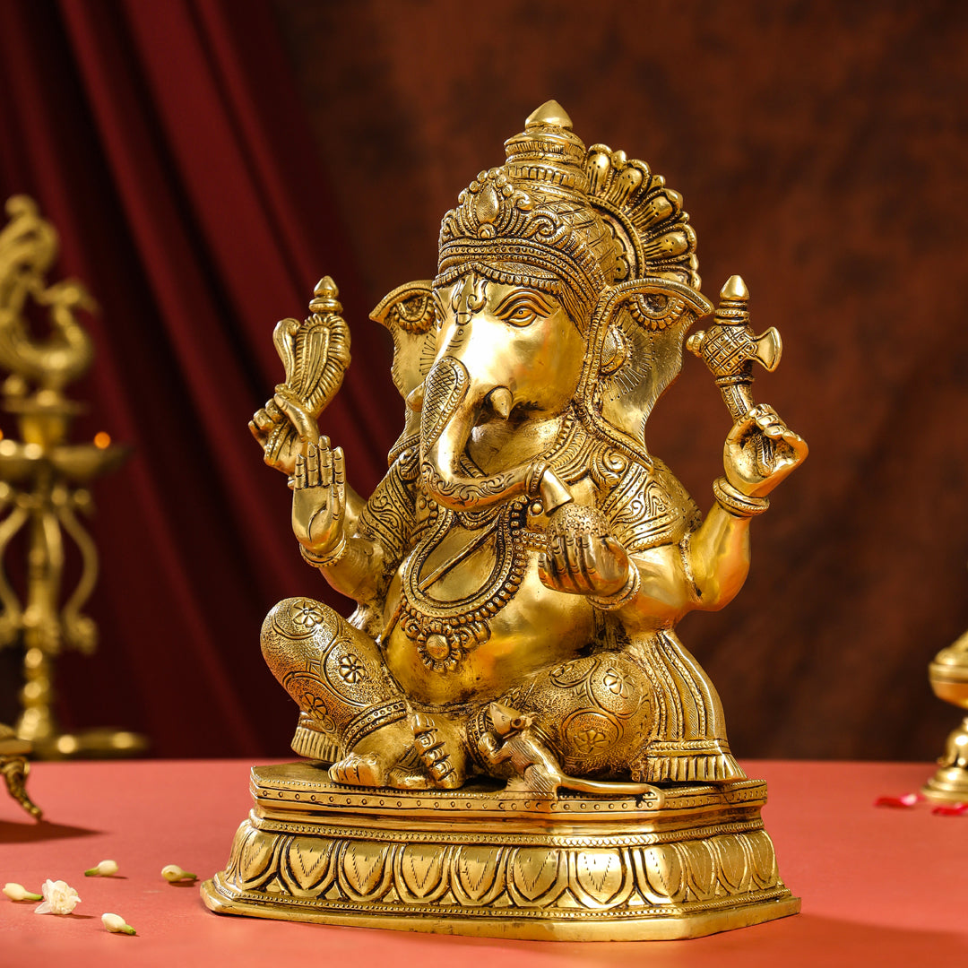 Brass Lord Sitting Ganesha Idol (15.5 Inch) Vedansh Craft