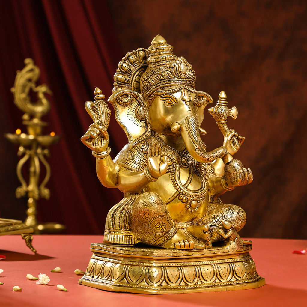 Brass Lord Sitting Ganesha Idol (15.5 Inch) Vedansh Craft