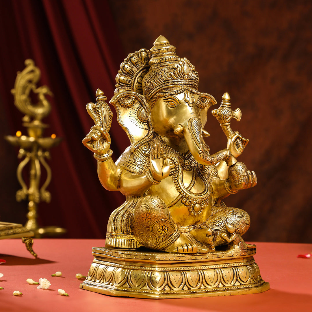 Brass Lord Sitting Ganesha Idol (15.5 Inch) Vedansh Craft
