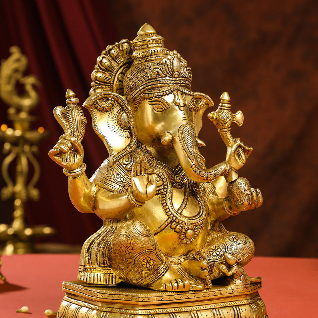 Brass Lord Sitting Ganesha Idol (15.5 Inch) Vedansh Craft