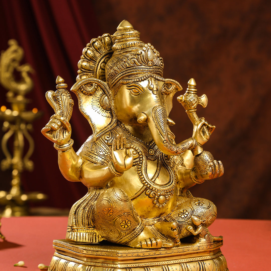 Brass Lord Sitting Ganesha Idol (15.5 Inch) Vedansh Craft