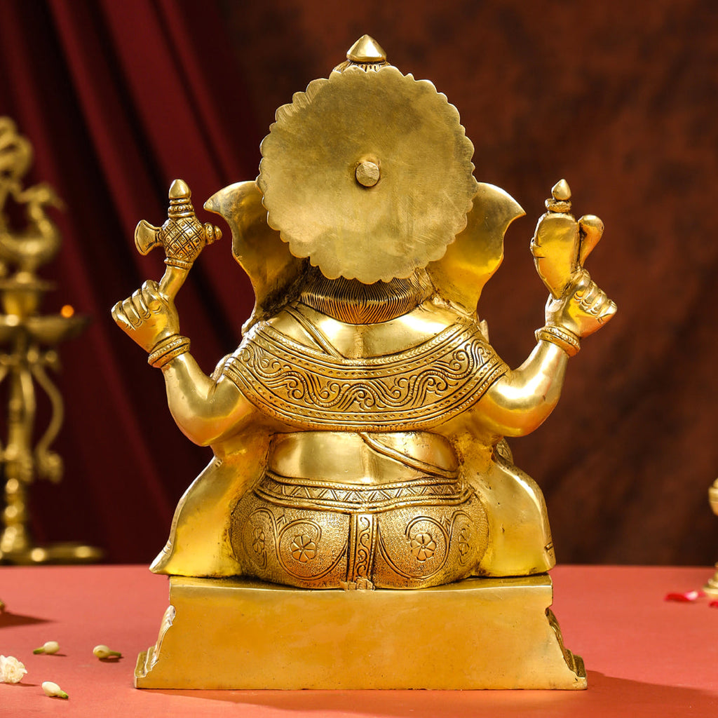 Brass Lord Sitting Ganesha Idol (15.5 Inch) Vedansh Craft