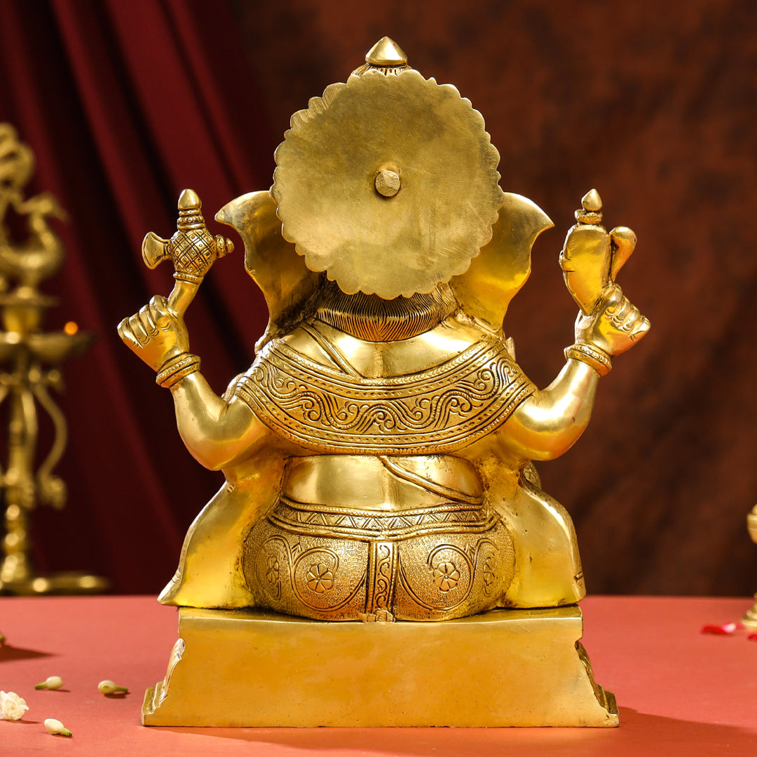 Brass Lord Sitting Ganesha Idol (15.5 Inch) Vedansh Craft