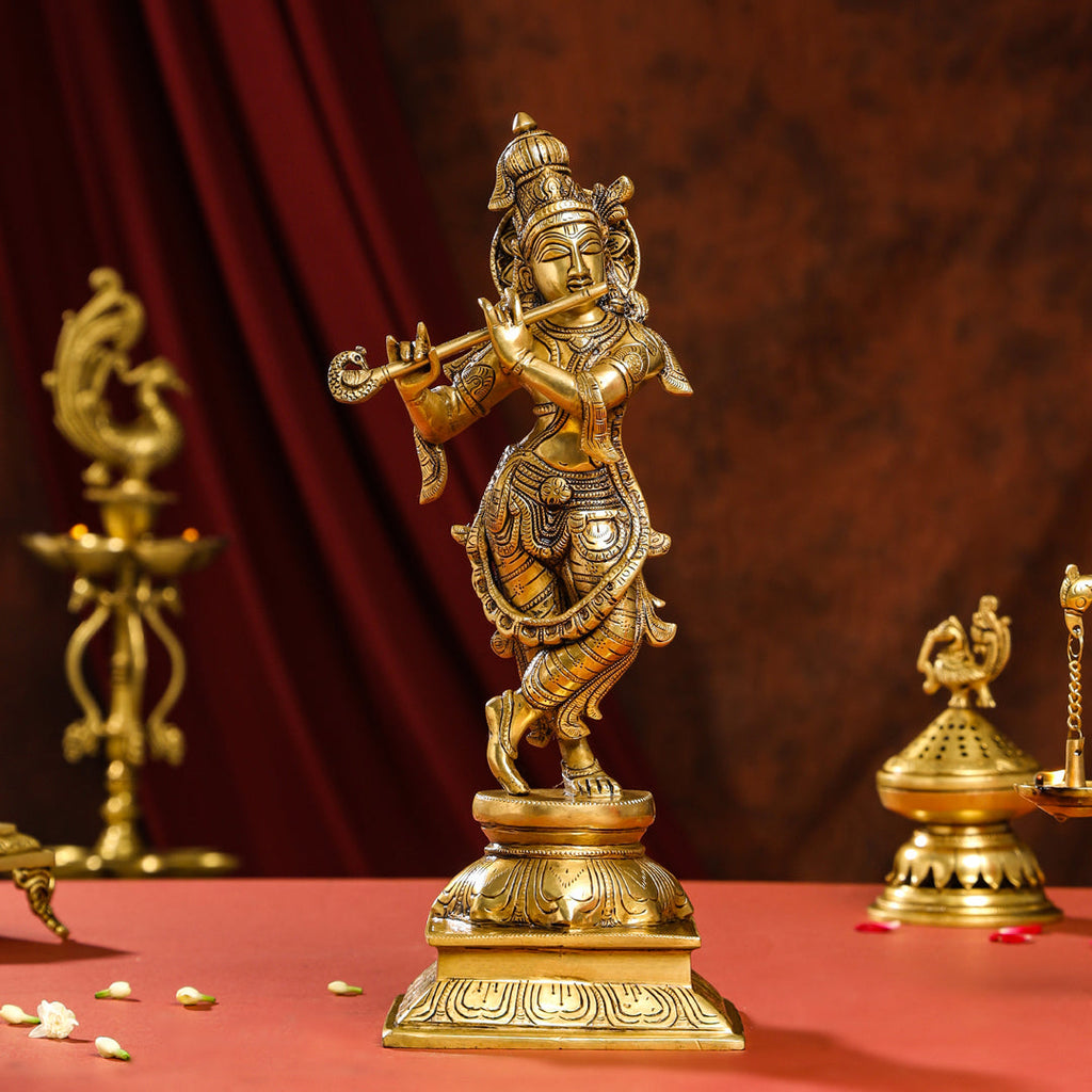 Brass Superfine Standing Lord Krishna Idol (15 Inch) Vedansh Craft