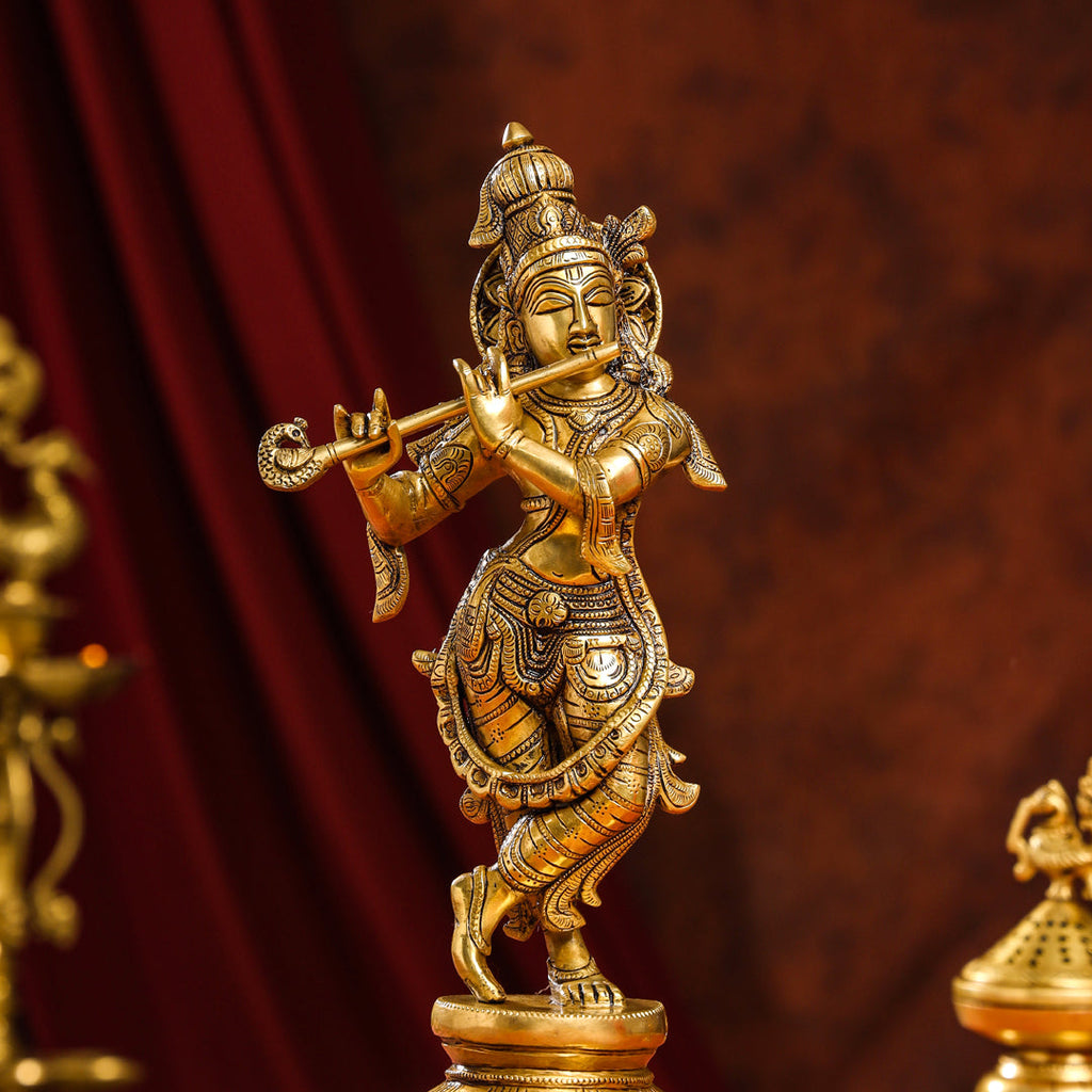 Brass Superfine Standing Lord Krishna Idol (15 Inch) Vedansh Craft