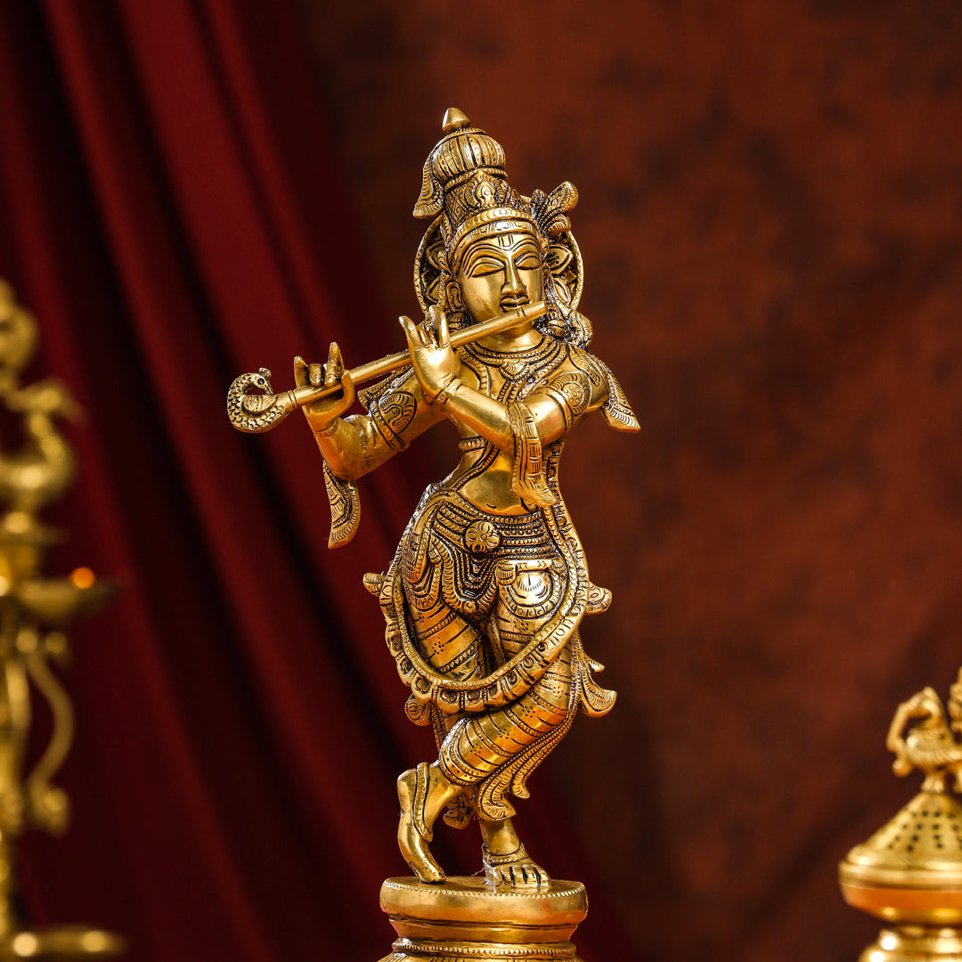 Brass Superfine Standing Lord Krishna Idol (15 Inch) Vedansh Craft