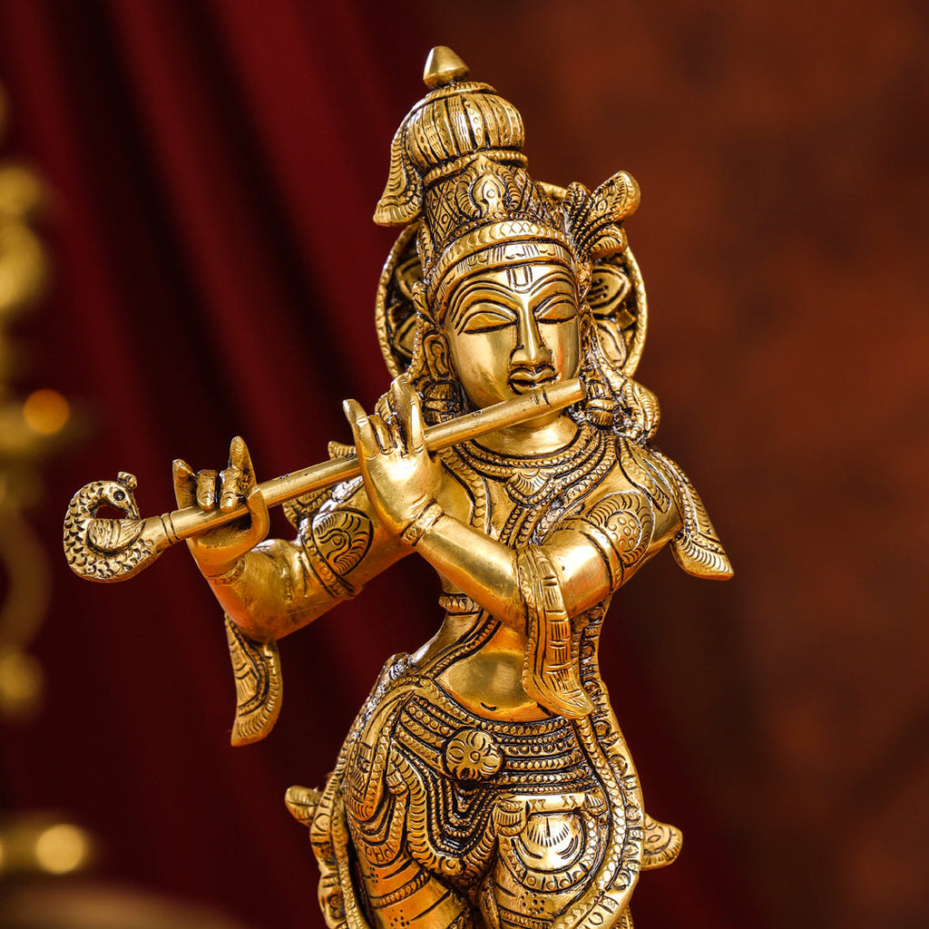 Brass Superfine Standing Lord Krishna Idol (15 Inch) Vedansh Craft