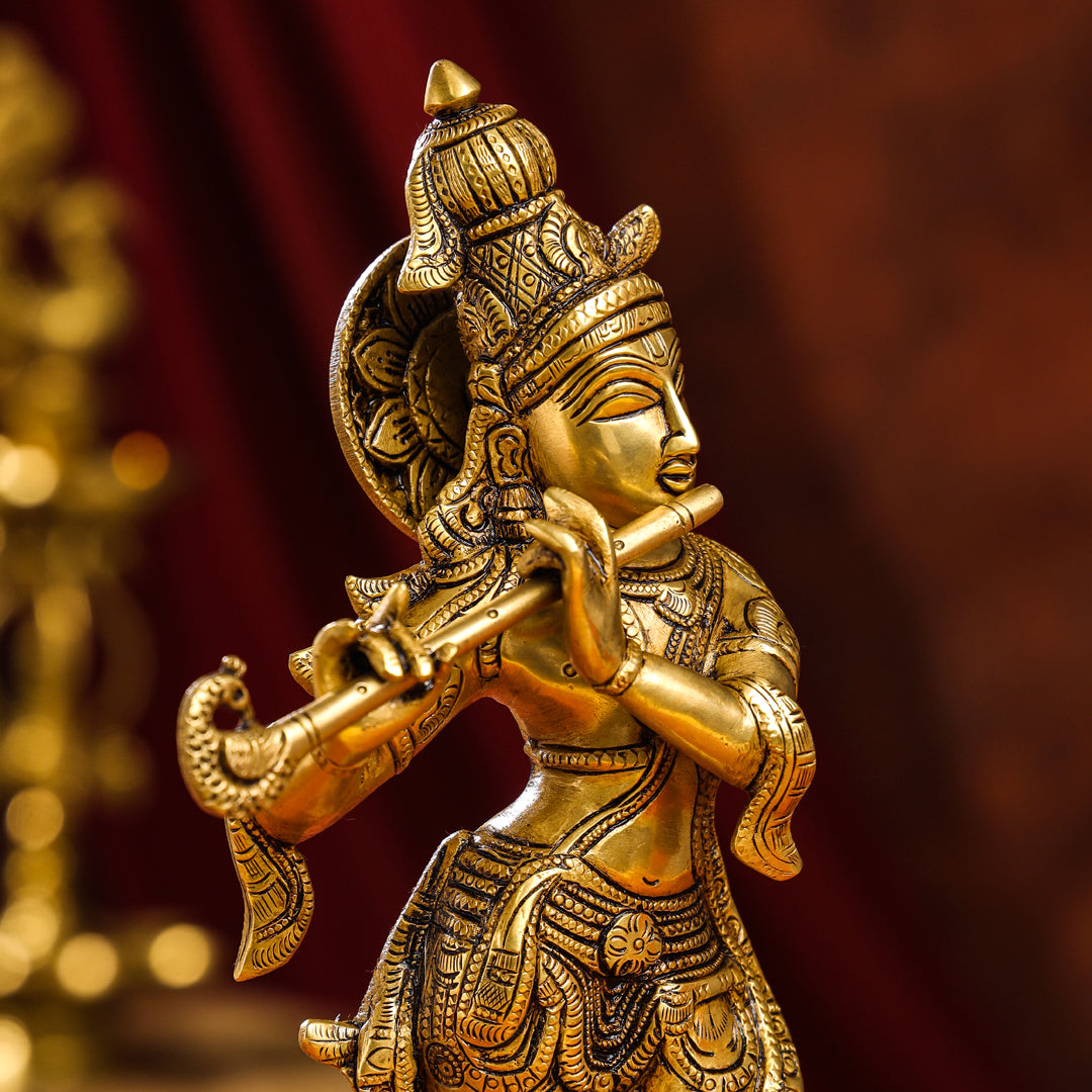 Brass Superfine Standing Lord Krishna Idol (15 Inch) Vedansh Craft