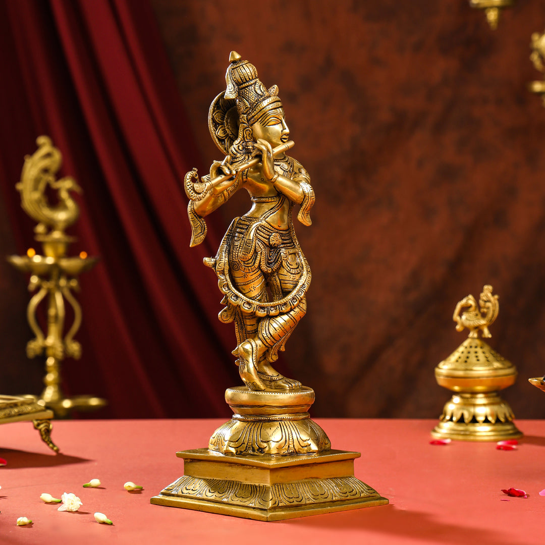Brass Superfine Standing Lord Krishna Idol (15 Inch) Vedansh Craft