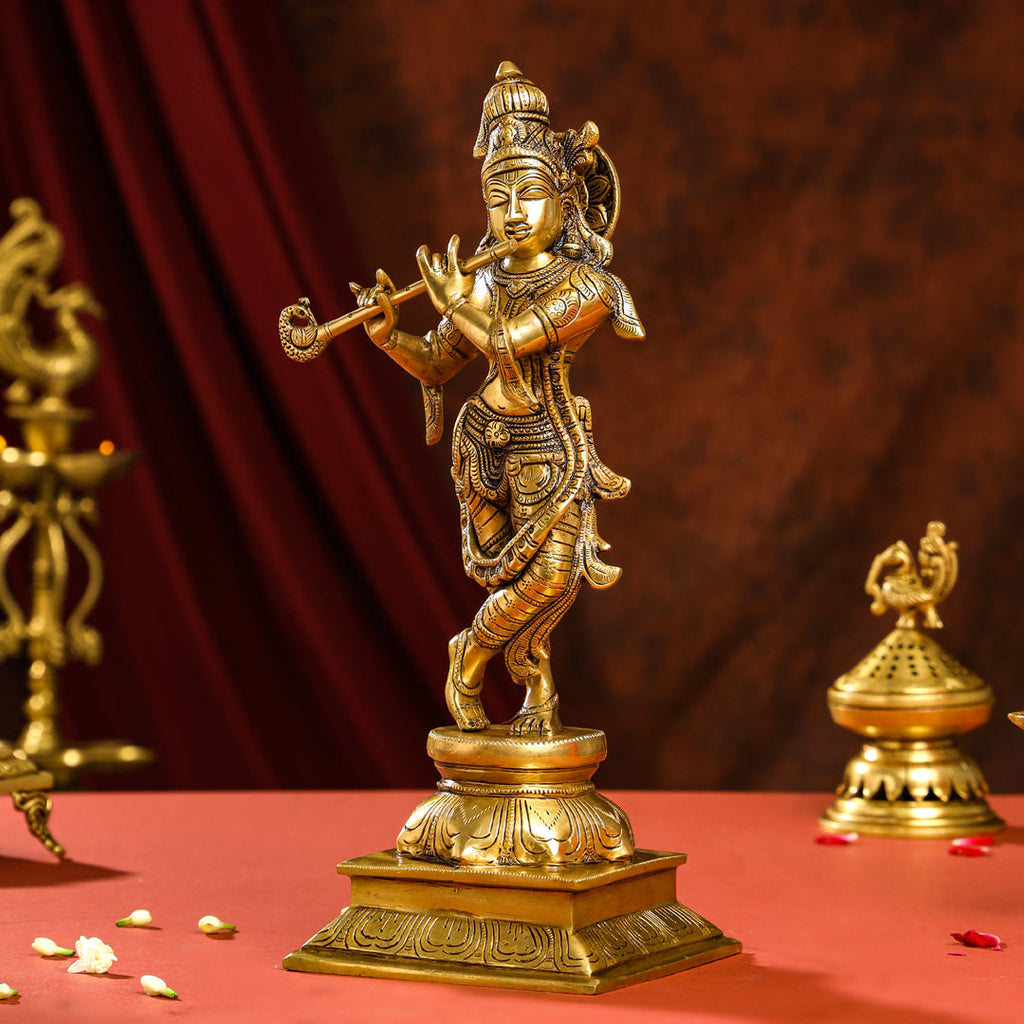 Brass Superfine Standing Lord Krishna Idol (15 Inch) Vedansh Craft