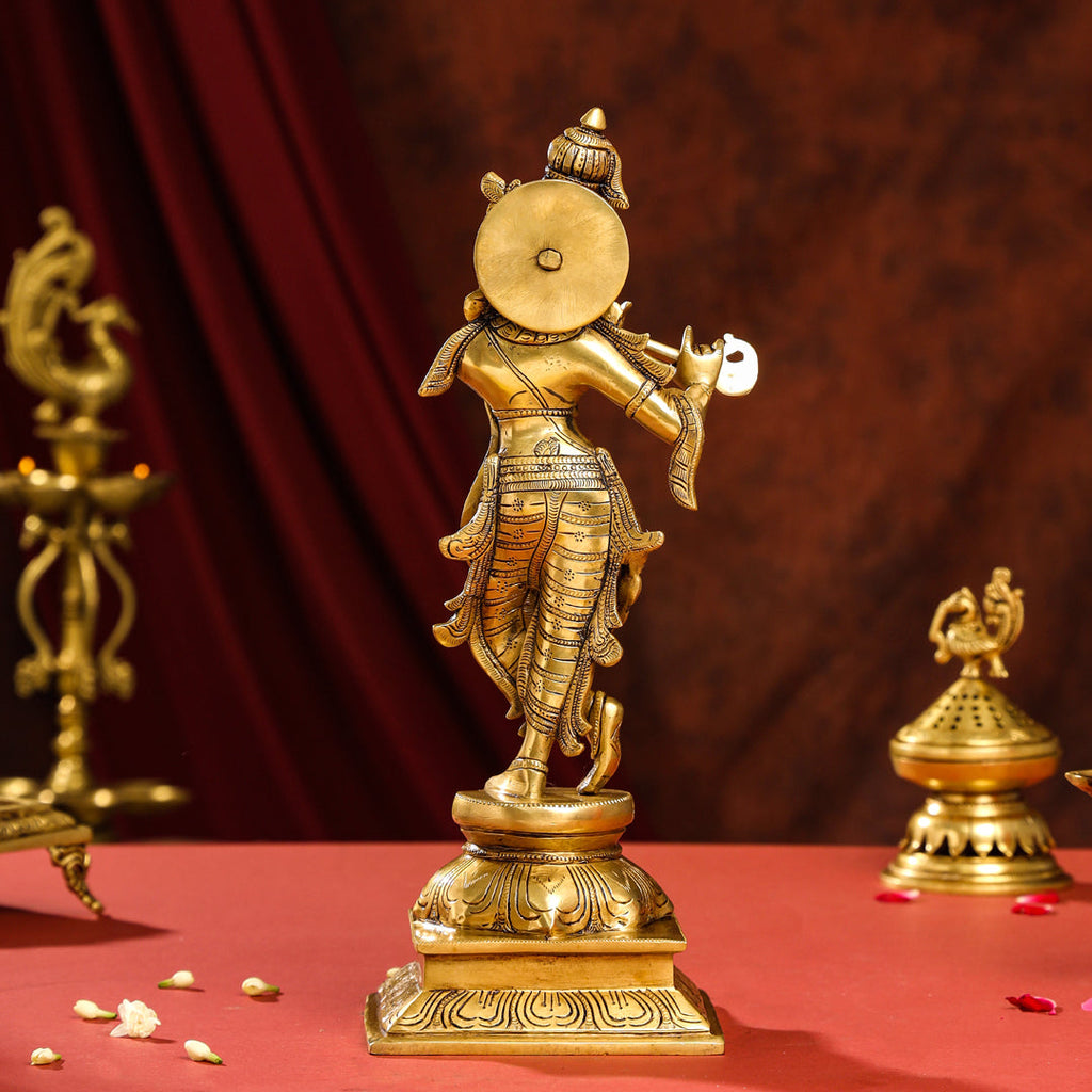 Brass Superfine Standing Lord Krishna Idol (15 Inch) Vedansh Craft