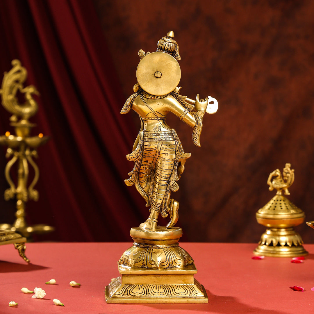 Brass Superfine Standing Lord Krishna Idol (15 Inch) Vedansh Craft