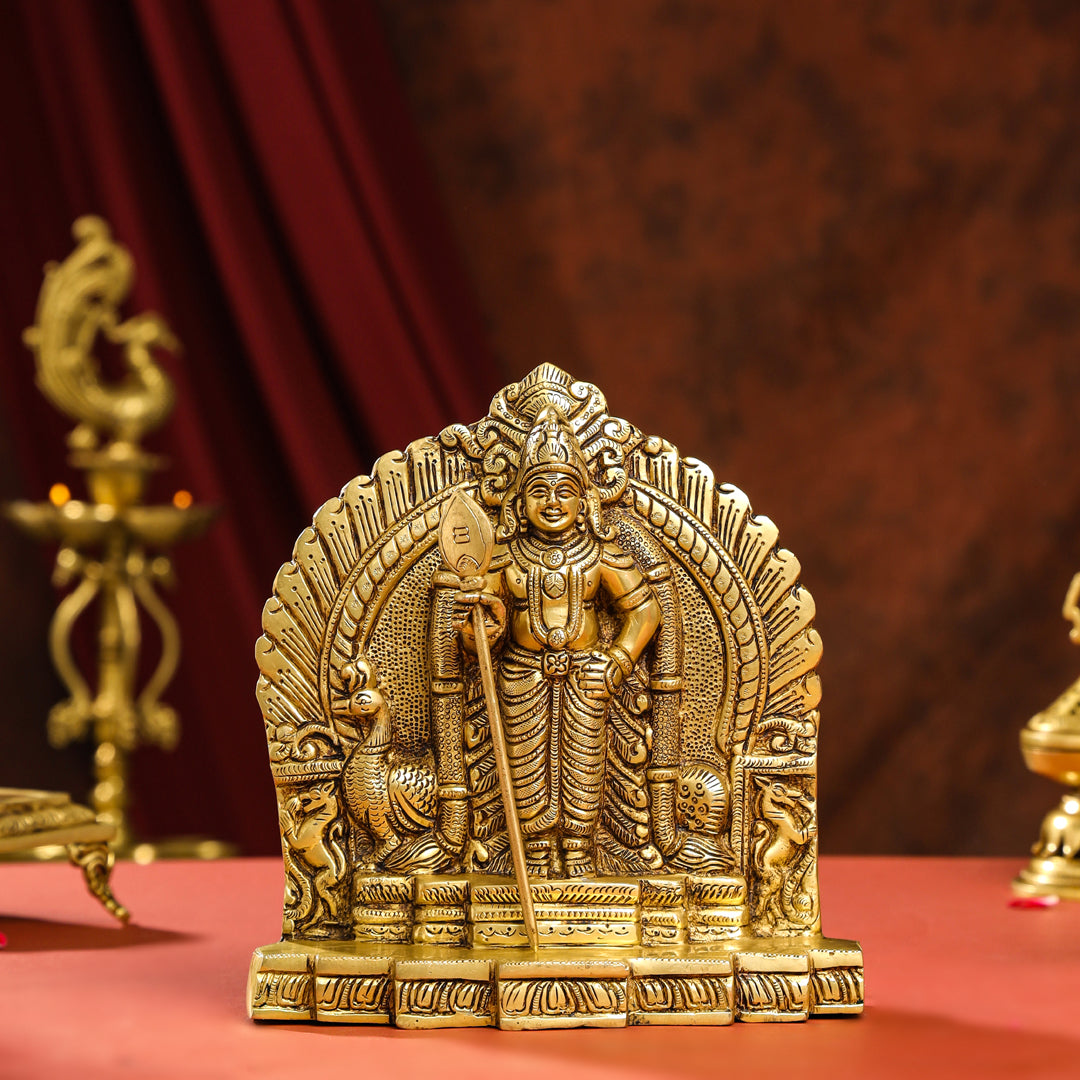 Brass Standing Lord Murugan/Kartikeya Idol (9.5 Inch) Vedansh Craft