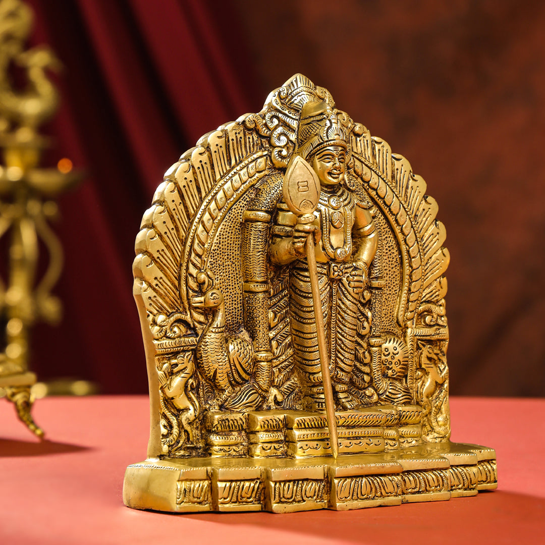 Brass Standing Lord Murugan/Kartikeya Idol (9.5 Inch) Vedansh Craft