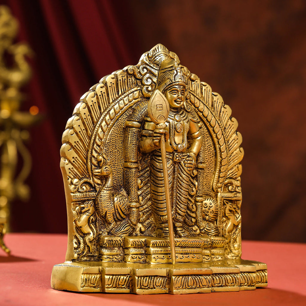 Brass Standing Lord Murugan/Kartikeya Idol (9.5 Inch) Vedansh Craft