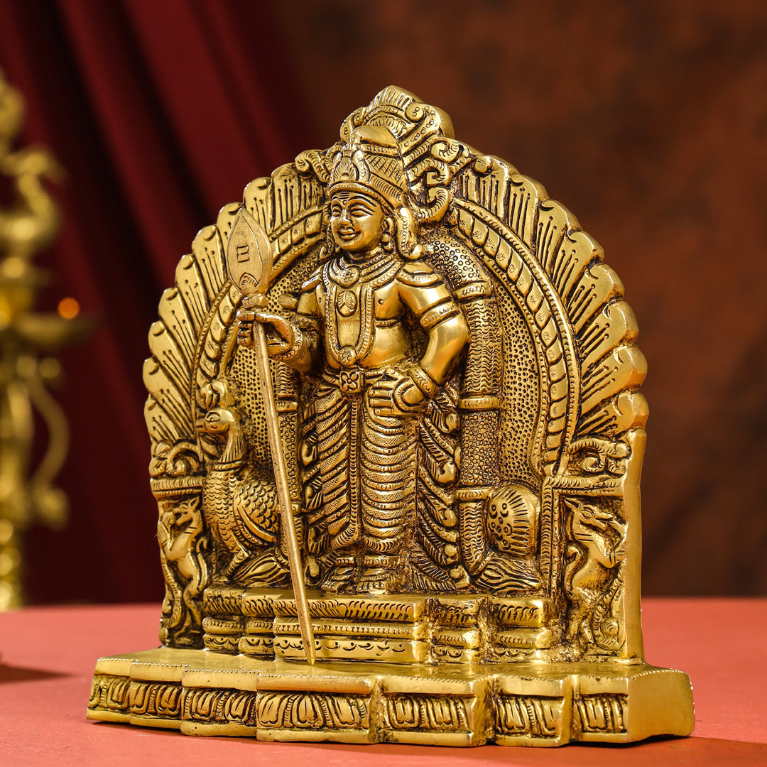 Brass Standing Lord Murugan/Kartikeya Idol (9.5 Inch) Vedansh Craft