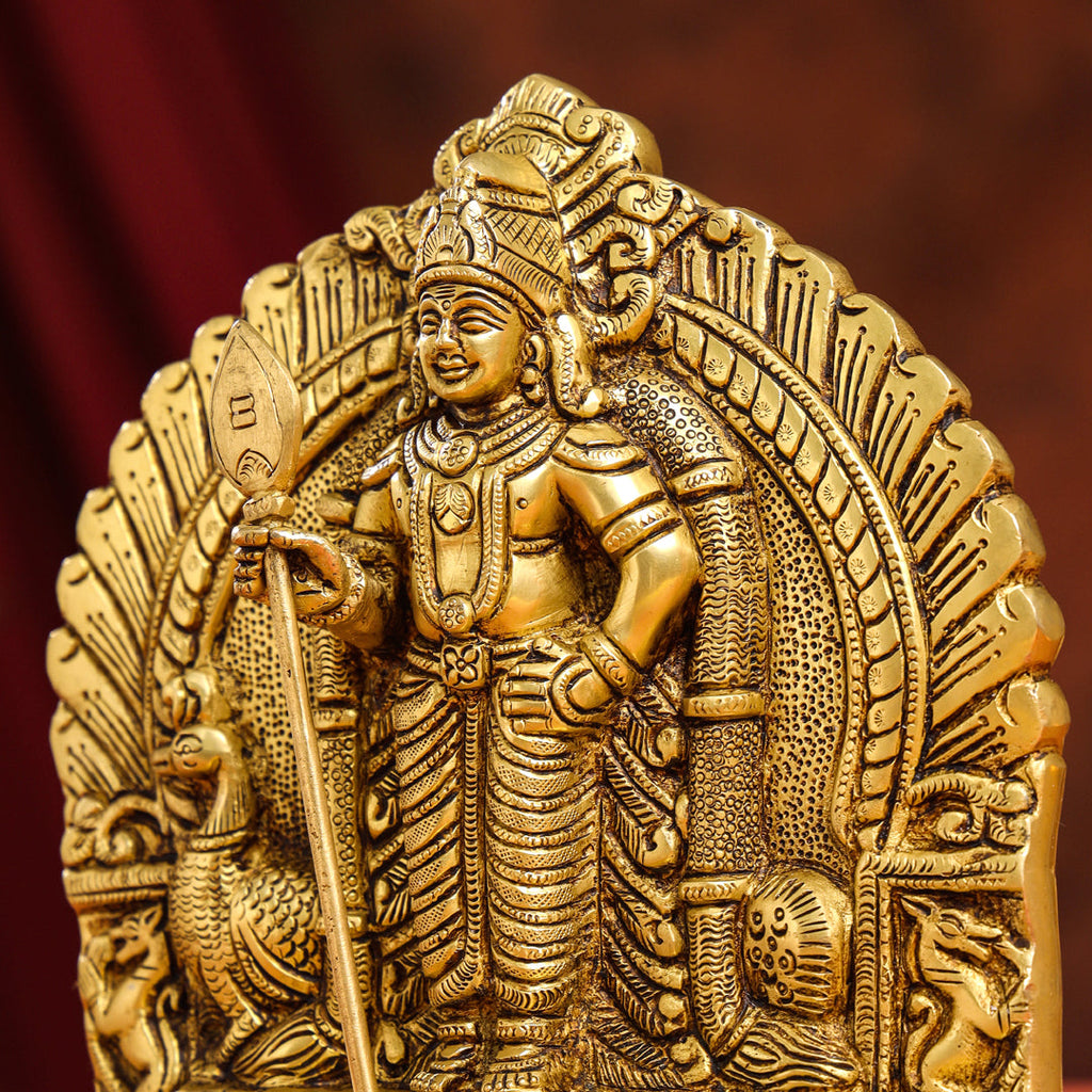 Brass Standing Lord Murugan/Kartikeya Idol (9.5 Inch) Vedansh Craft