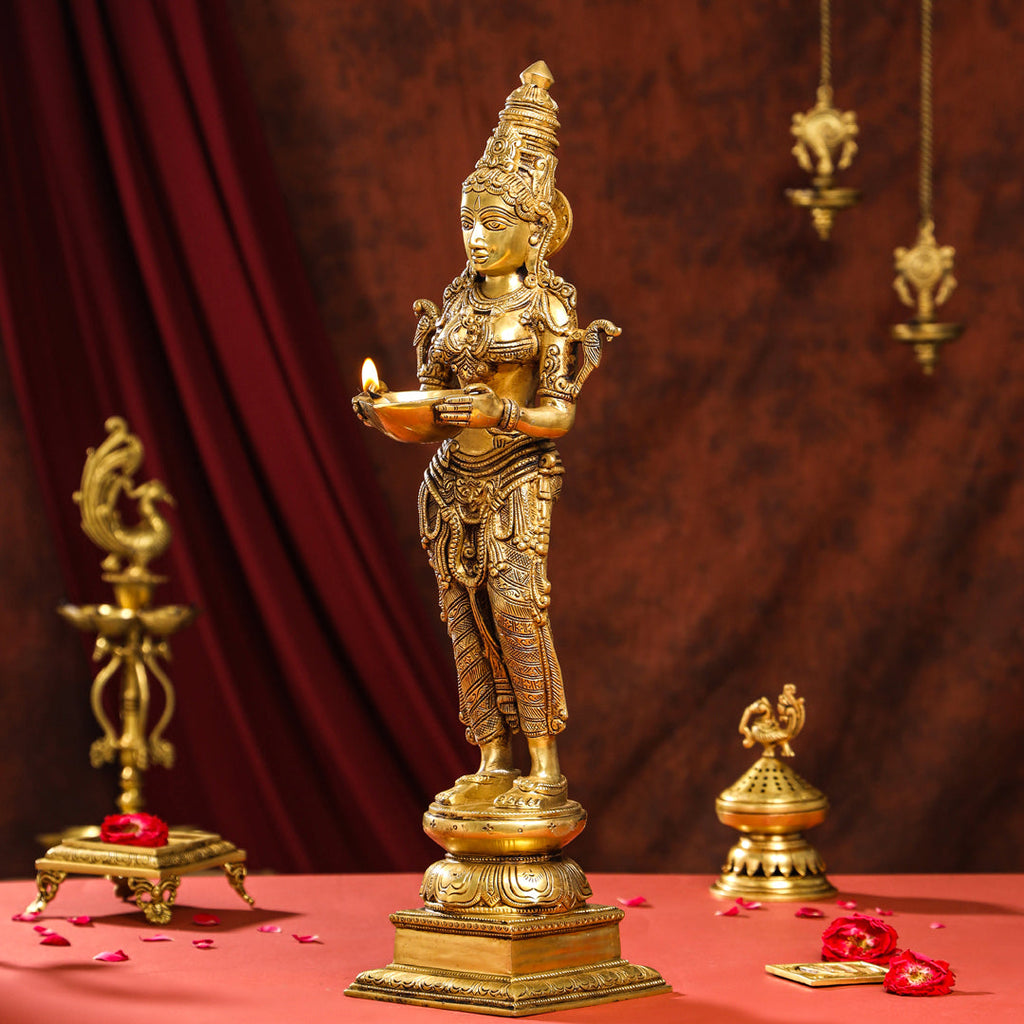 Brass Superfine Deep Standing Lakshmi Idol (24 Inch) Vedansh Craft