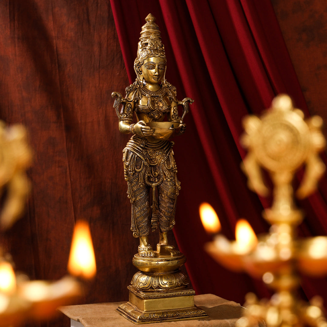 Brass Superfine Deep Standing Lakshmi Idol (24 Inch) Vedansh Craft