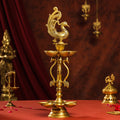 Brass Twelve Petal Peacock Long Lamp (20 Inch) Vedansh Craft