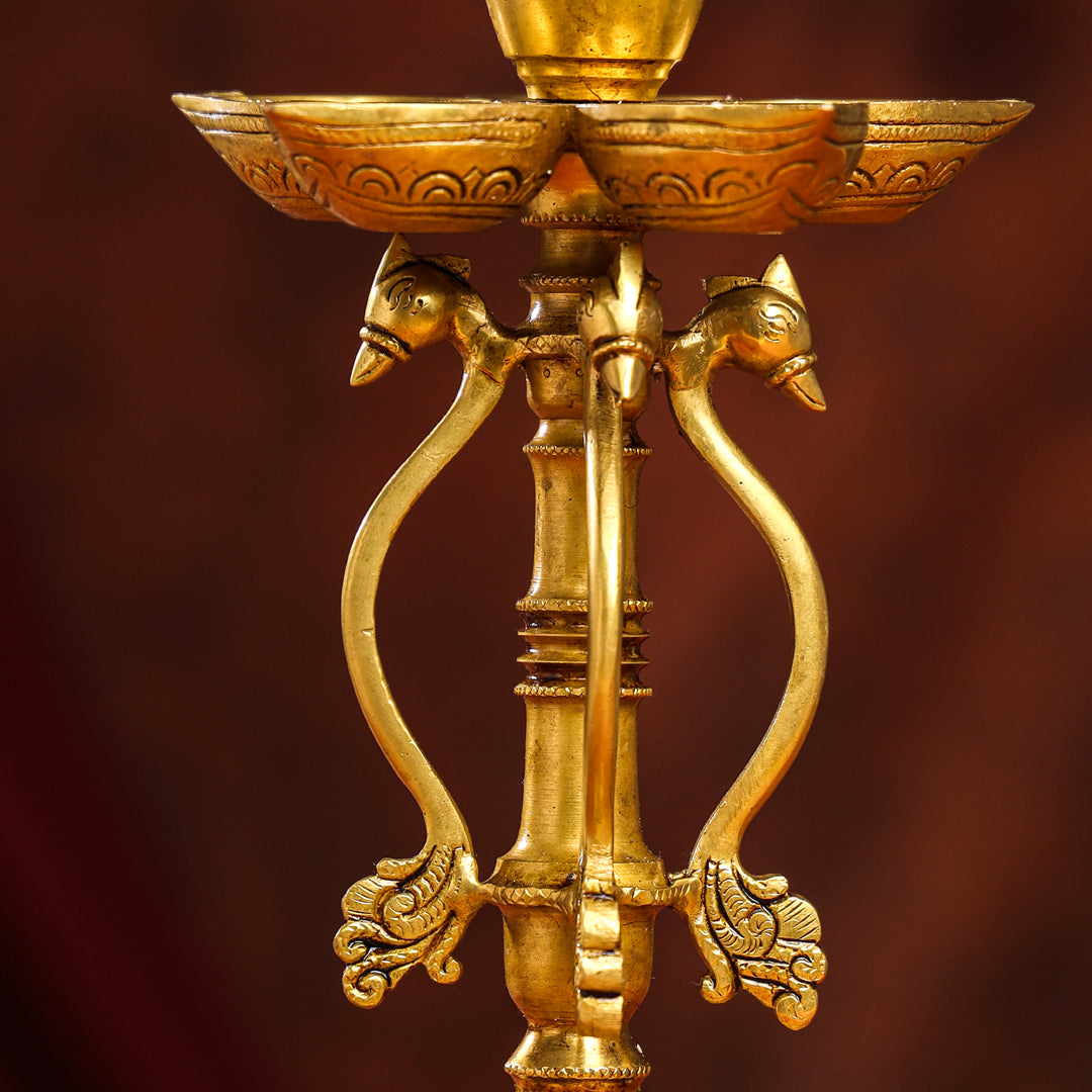 Brass Twelve Petal Peacock Long Lamp (20 Inch) Vedansh Craft