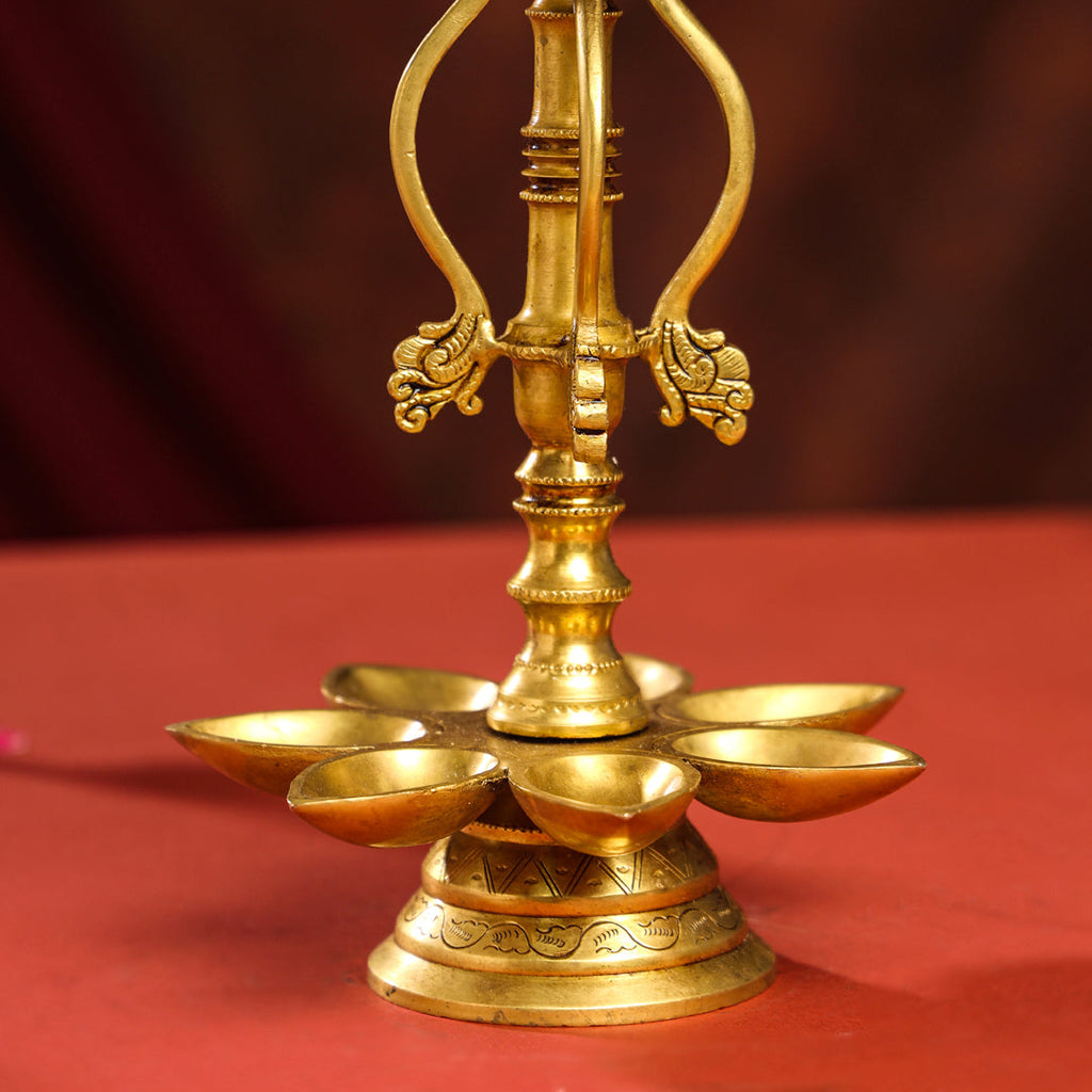 Brass Twelve Petal Peacock Long Lamp (20 Inch) Vedansh Craft