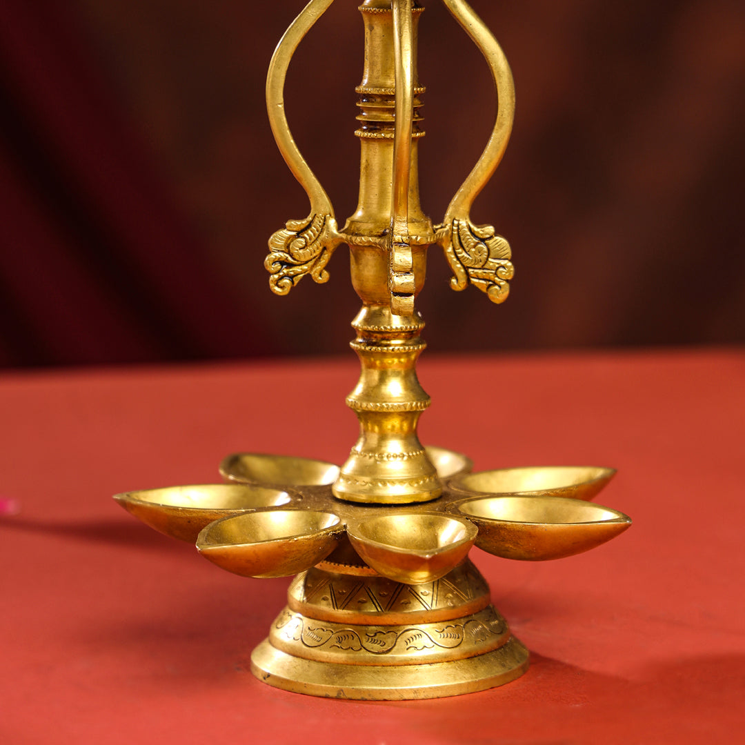 Brass Twelve Petal Peacock Long Lamp (20 Inch) Vedansh Craft