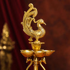 Brass Twelve Petal Peacock Long Lamp (20 Inch) Vedansh Craft