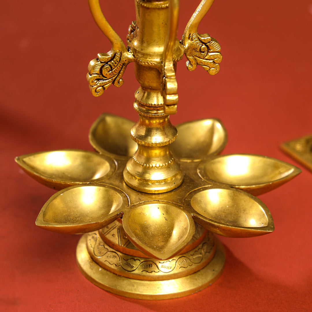 Brass Twelve Petal Peacock Long Lamp (20 Inch) Vedansh Craft