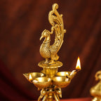 Brass Twelve Petal Peacock Long Lamp (20 Inch) Vedansh Craft