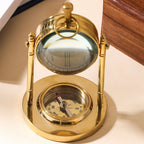 Brass Table Clock With Compass (5 Inch) Vedansh Craft