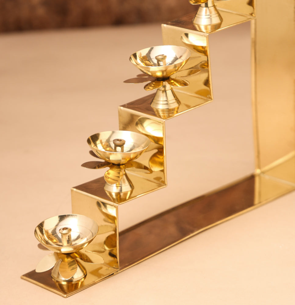 Brass Five Steps Decorative Akhand Diya (8.5 Inch) Vedansh Craft