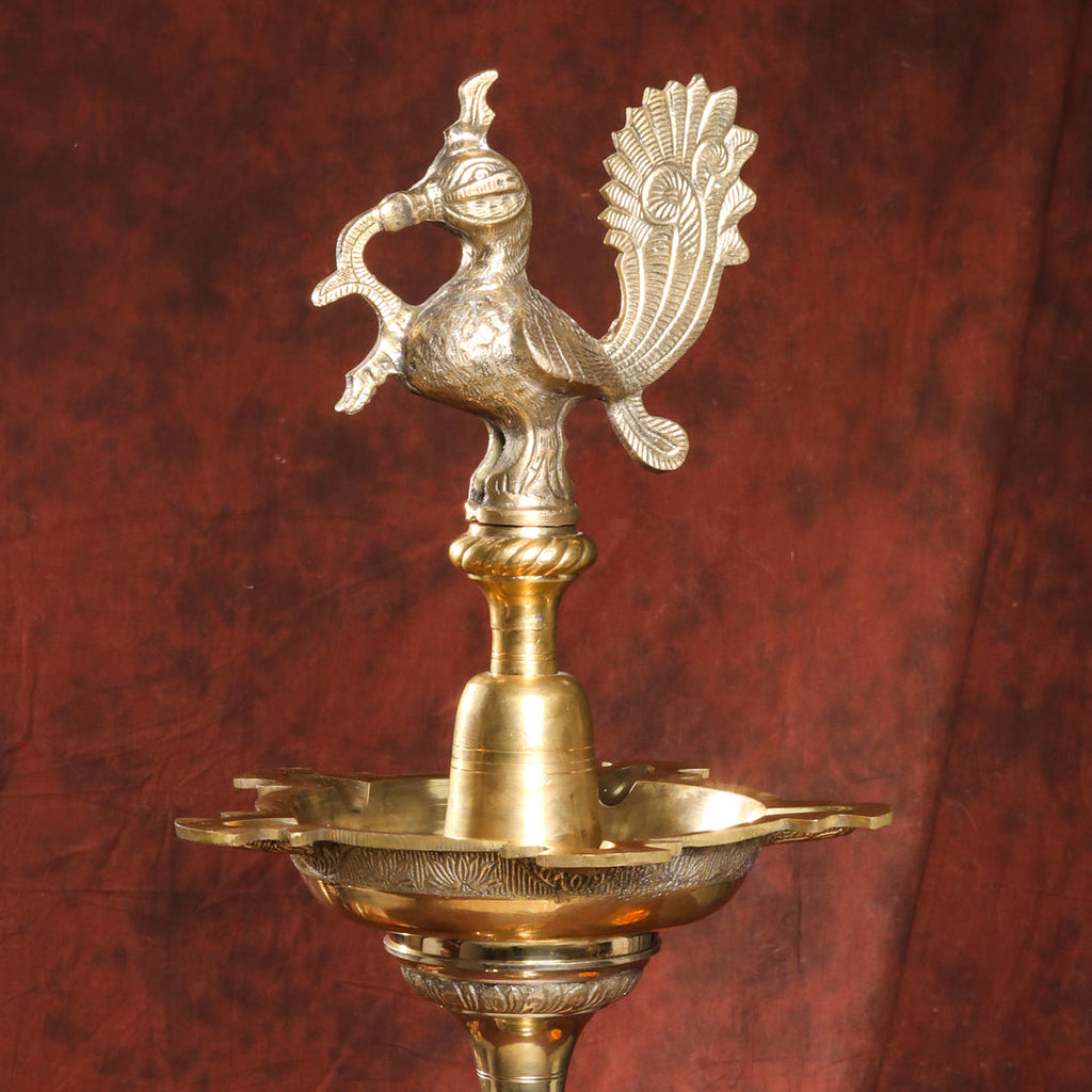 Brass Peacock Mahabharat/Samai Lamp (65 Inch) Vedansh Craft