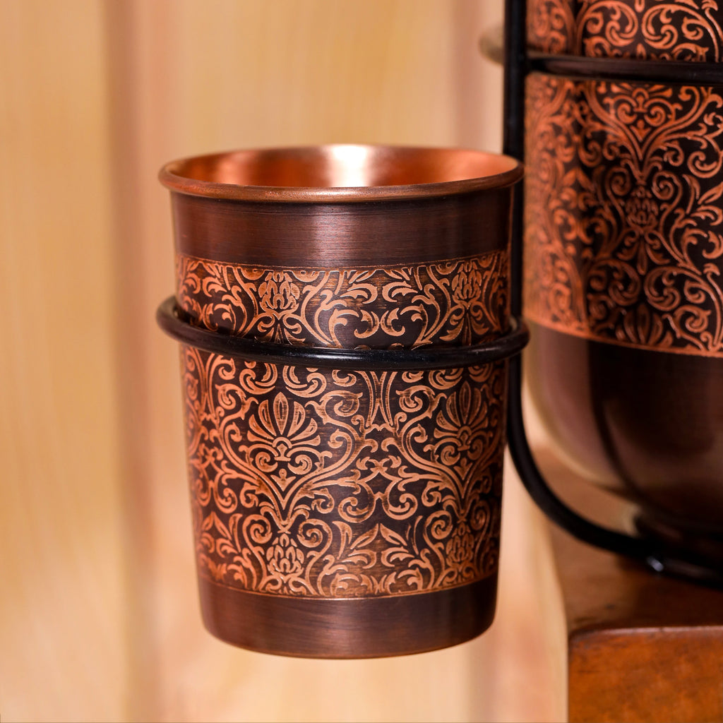 Copper Premium Water Dispenser with Glass & Stand (12 Inch) Vedansh Craft
