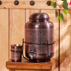 Copper Premium Water Dispenser with Glass & Stand (12 Inch) Vedansh Craft