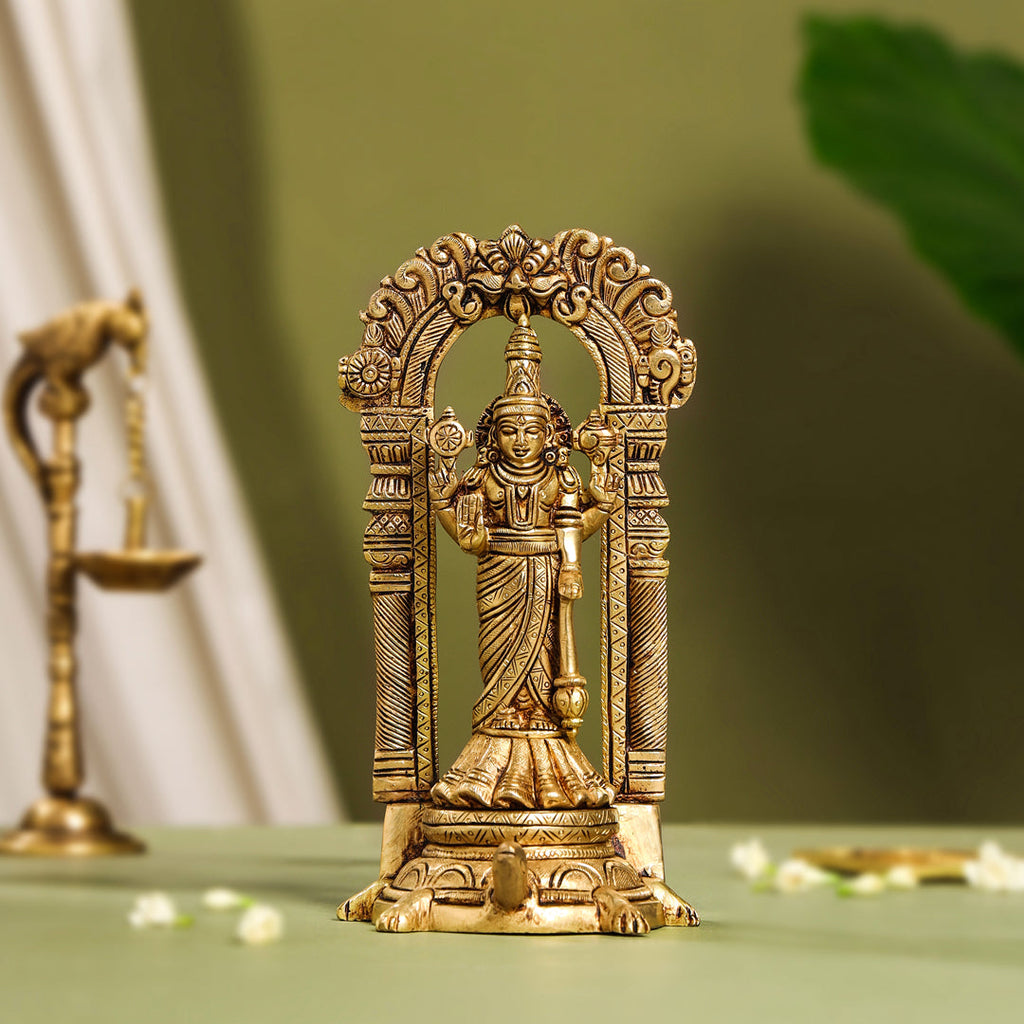 Brass Standing Lord Vishnu Idol On Tortoise (8 Inch) Vedansh Craft