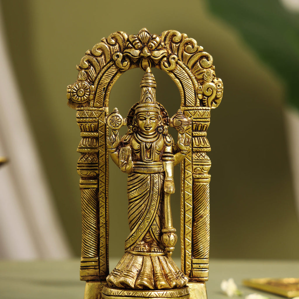 Brass Standing Lord Vishnu Idol On Tortoise (8 Inch) Vedansh Craft
