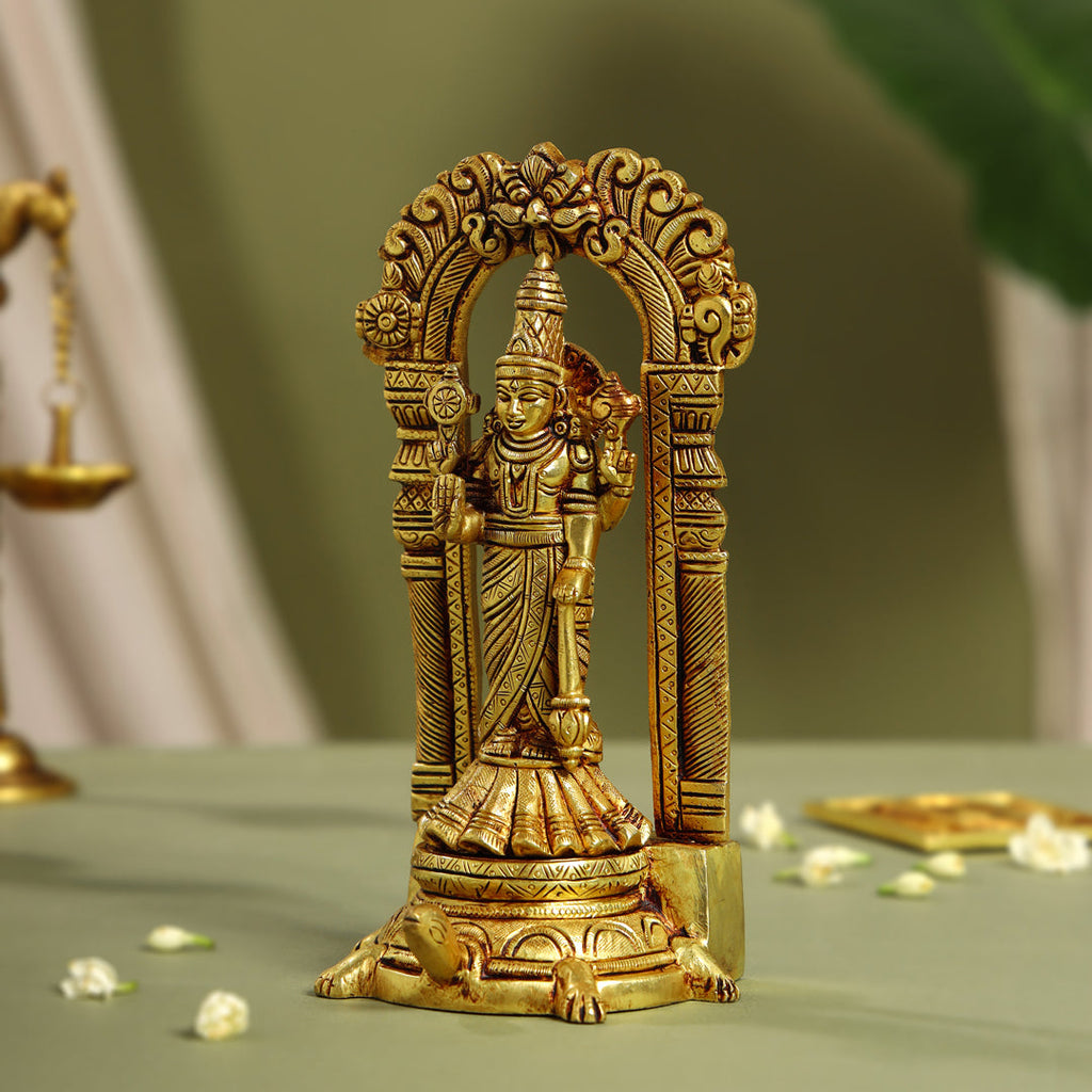 Brass Standing Lord Vishnu Idol On Tortoise (8 Inch) Vedansh Craft