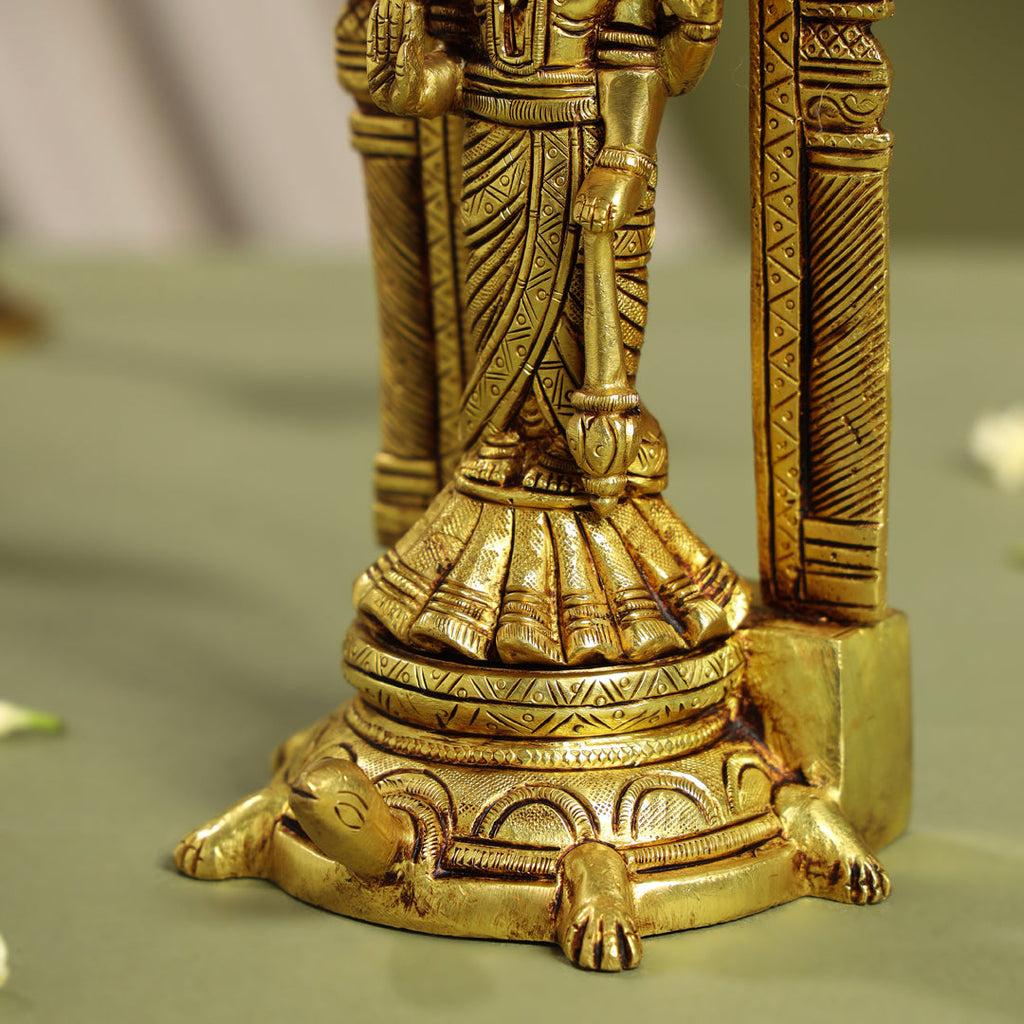 Brass Standing Lord Vishnu Idol On Tortoise (8 Inch) Vedansh Craft