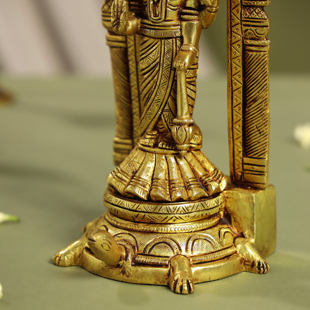 Brass Standing Lord Vishnu Idol On Tortoise (8 Inch) Vedansh Craft