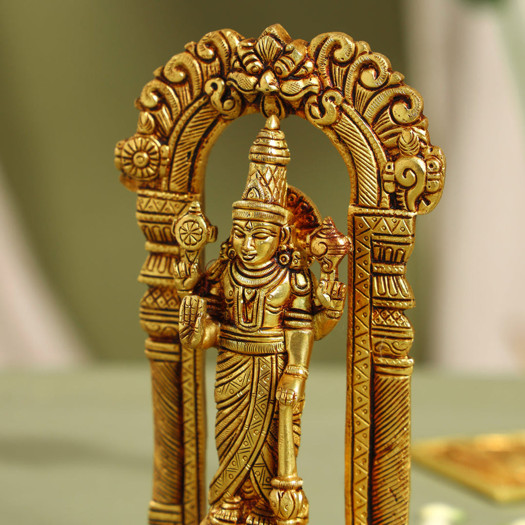 Brass Standing Lord Vishnu Idol On Tortoise (8 Inch) Vedansh Craft