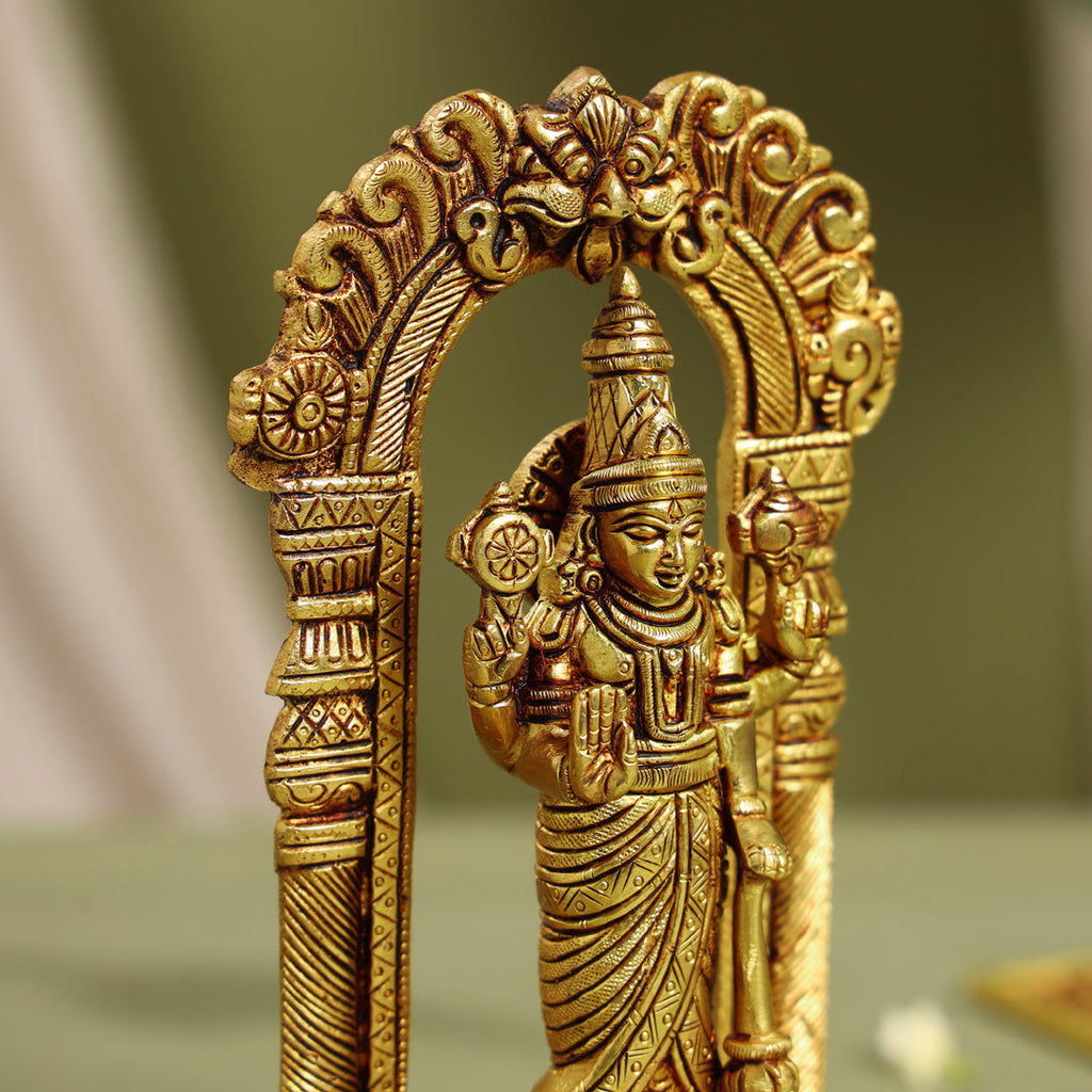 Brass Standing Lord Vishnu Idol On Tortoise (8 Inch) Vedansh Craft
