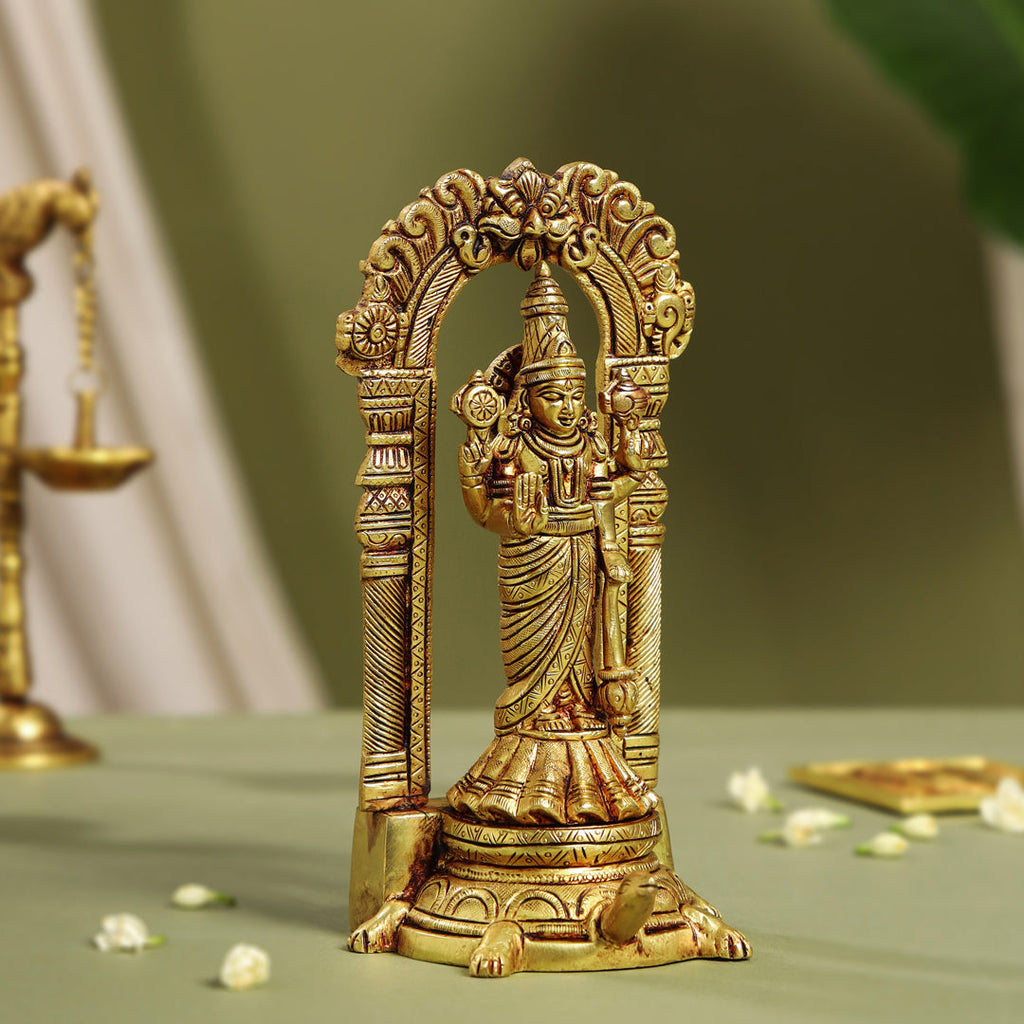 Brass Standing Lord Vishnu Idol On Tortoise (8 Inch) Vedansh Craft