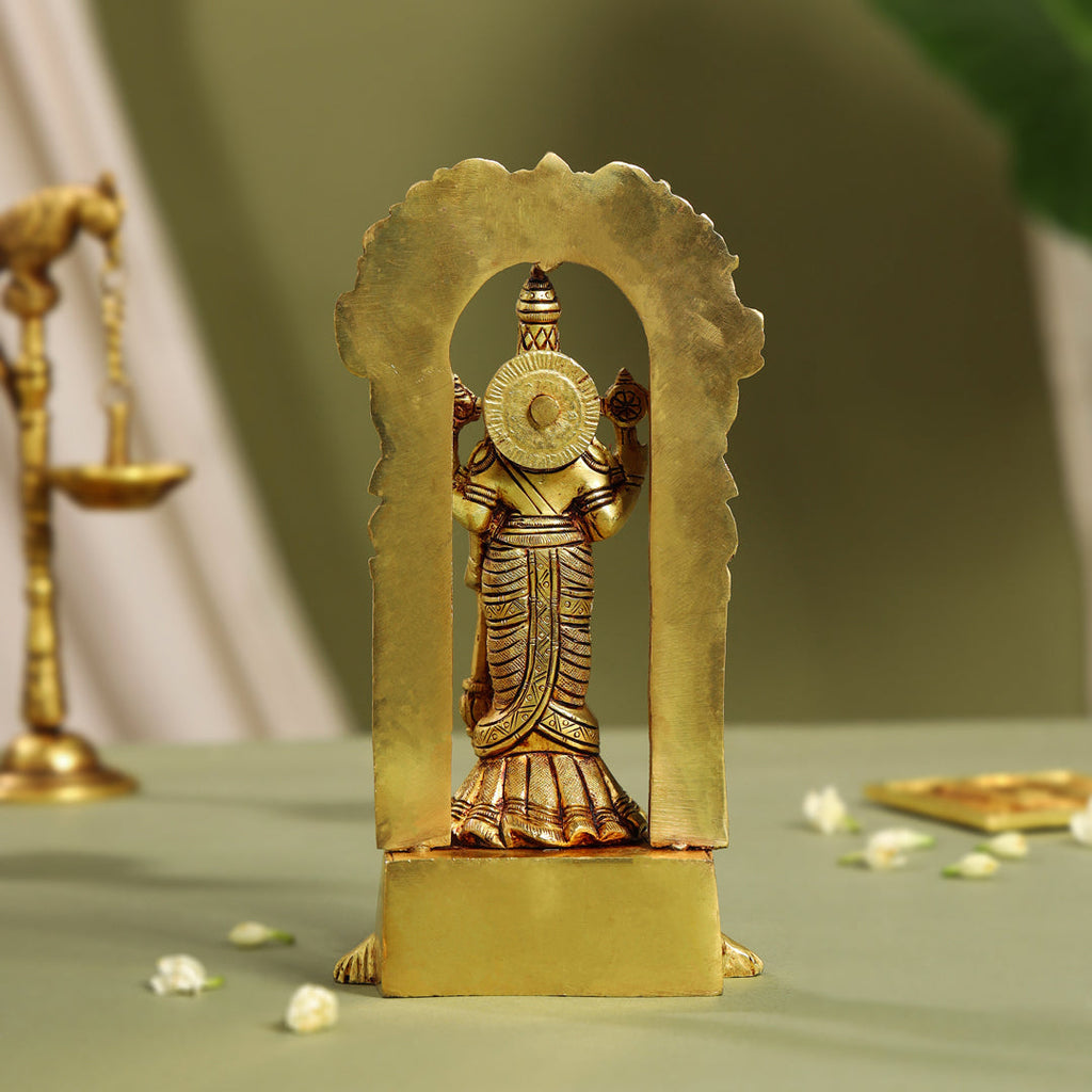 Brass Standing Lord Vishnu Idol On Tortoise (8 Inch) Vedansh Craft