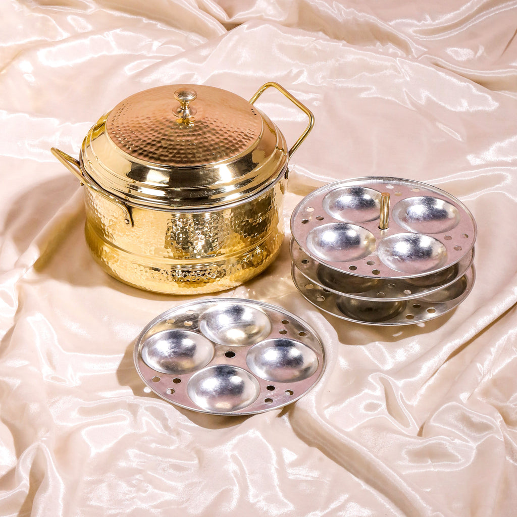 Brass Idli Cooker/Maker 16 Pits (4 Plates) (8 Inch) Vedansh Craft