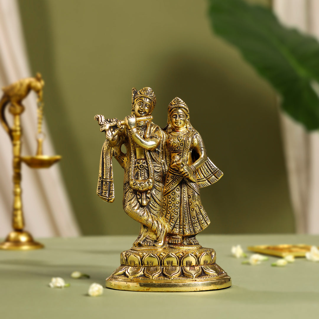 Brass Standing Radha Krishna Idol (7 Inch) Vedansh Craft
