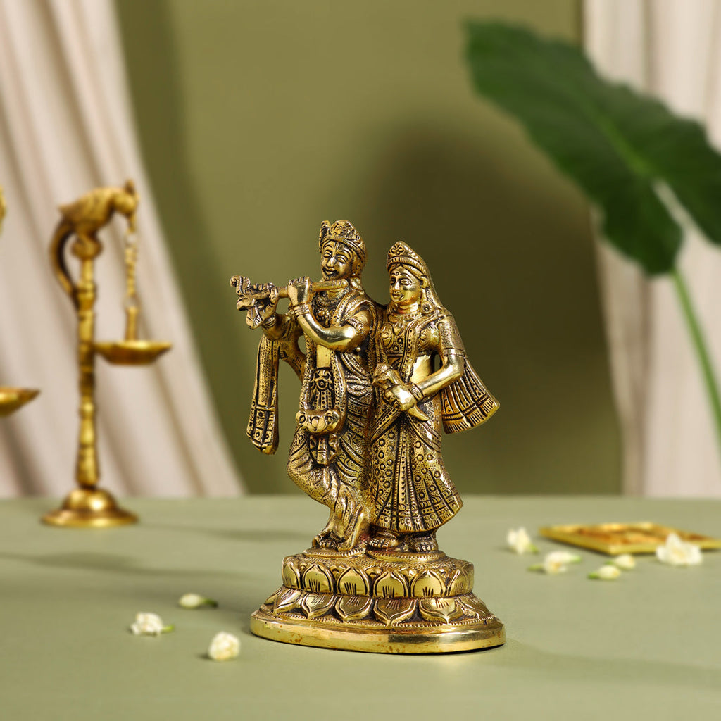 Brass Standing Radha Krishna Idol (7 Inch) Vedansh Craft