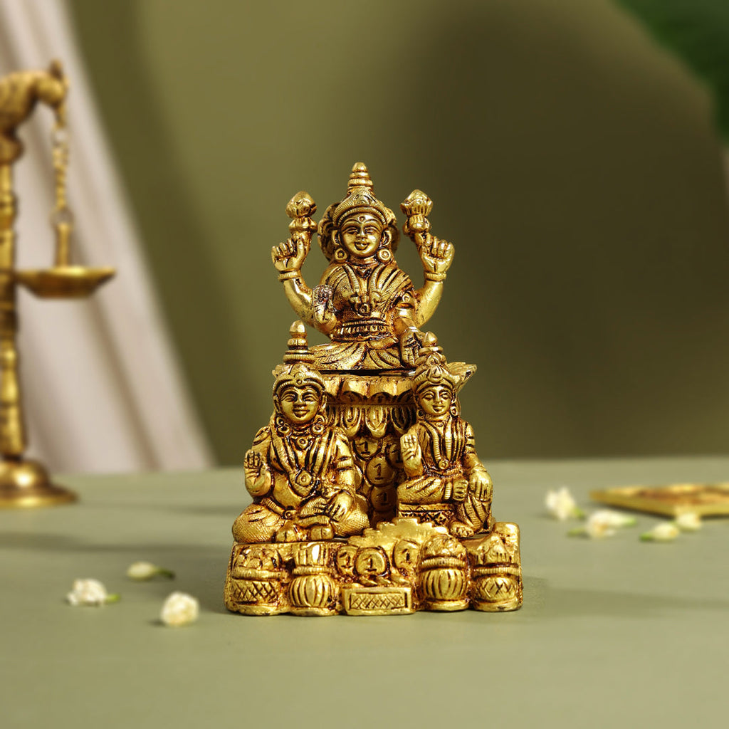 Brass Sitting Lakshmi, Kuber Statue With Chitralekha (6.2 Inch) Vedansh Craft