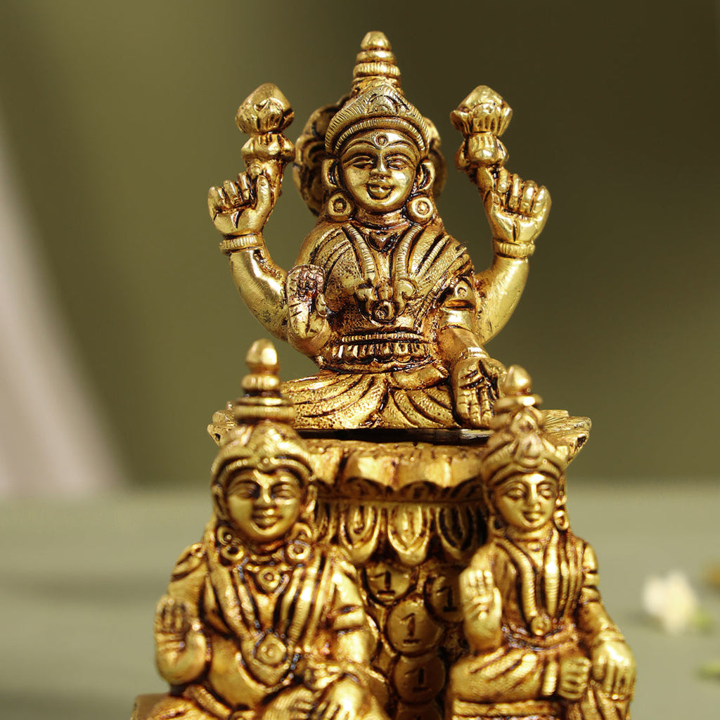 Brass Sitting Lakshmi, Kuber Statue With Chitralekha (6.2 Inch) Vedansh Craft