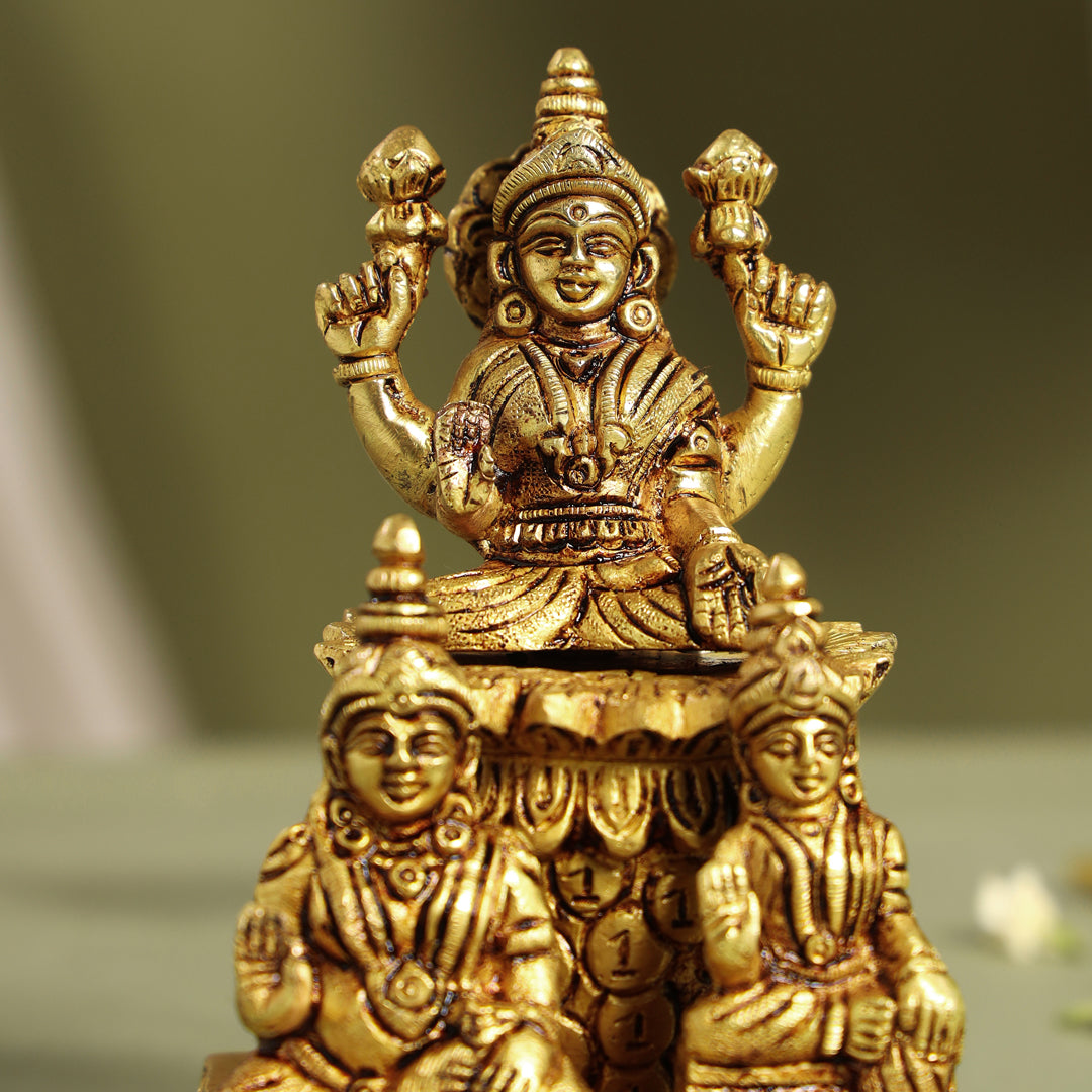 Brass Sitting Lakshmi, Kuber Statue With Chitralekha (6.2 Inch) Vedansh Craft
